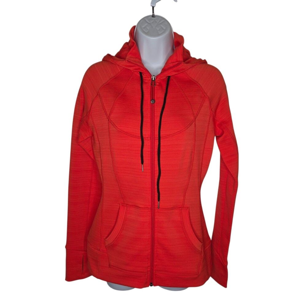 Athleta Women's Small Striped Strength Orange Full Zippered Fleece Lined Hoodie